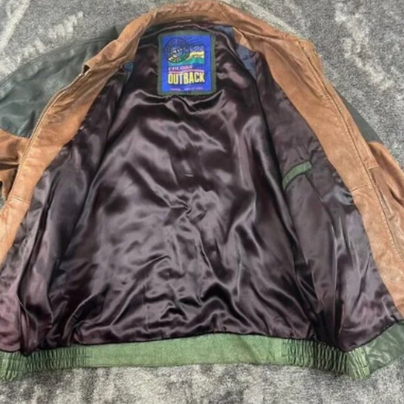 Vtg New Zealand Outback Colorblock Bomber Leather Jacket Lined Men's L Rare - Picture 5 of 8